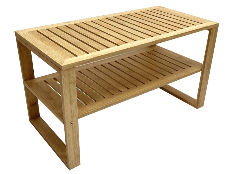 Handcrafted 2-Tiered Bamboo Storage Shelf - Eco-Friendly Slatted Organizer